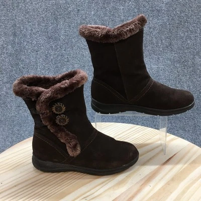 Белые горные ботинки женщин 7,5 M поездки стриженный мех коричневая кожа комфорт середины икры - Изображение 1 из 4