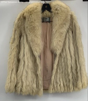 Abrigo para mujer Saga Fox beige de piel manga larga frente abierto talla pequeña Foto 1 de 4