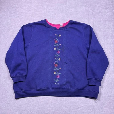 Sudadera De Colección Shenanigans Azul Real Floral Bordada Cuello Redondo Para Mujer 3XL Foto 1 de 4