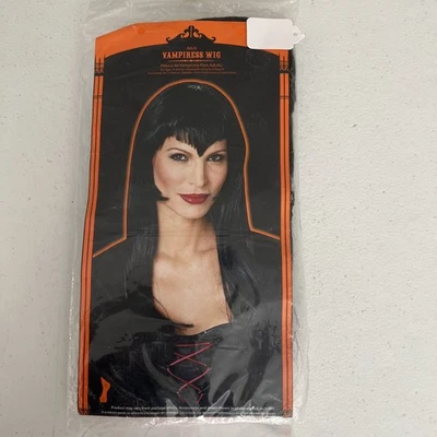 Adult Long Black Vampiress Vampire Wig Halloween Costume Theater Dress Up NEW - Image 1 of 2