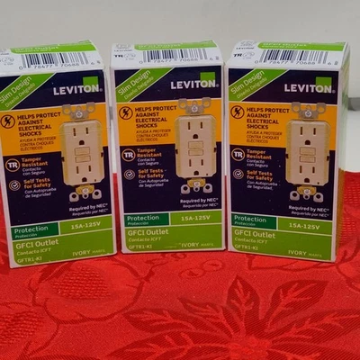 3X Leviton GFTR1-KI GFCI OUTLET Ivory Circuit Interrupter 15A 125V NEW - Image 1 of 4