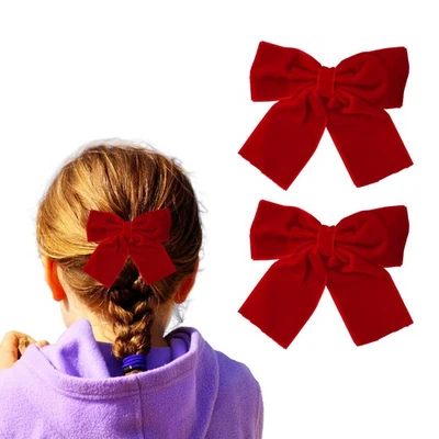2PCS Velvet Red Hair Bows, 4 inch Big Tail Clips, Accessories, Women, Girls - Image 1 of 4