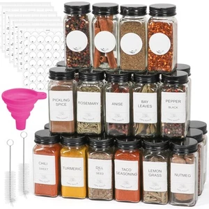 48 Pcs Glass Spice Jars with Labels and Black Lids 4oz Spice Container Set Se... - Picture 1 of 7