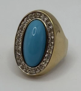 Vintage Panetta Gold Vermeil Sterling Faux Turquoise Rhinestone Cocktail Ring 7 - Picture 1 of 8