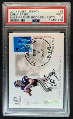 Fleer Legacy Drew Brees 2001 matasellos de novato auto RC #/999 cargadores PSA 9 Foto 1 de 2