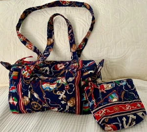 Vintage 90s Vera Bradley ‘Regatta’ Duffel Purse & Ditty Bag Made in Indiana USA - Picture 1 of 12