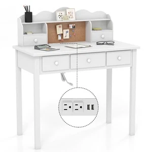 White Writing Desk with Hutch and Drawers, 36 Inch Home Office Desk with Char... - Picture 1 of 9