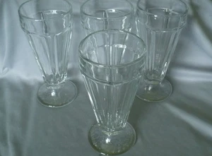Vintage Ice Cream Soda Glasses Basketweave Pattern on Base 1960s Set of 4 7"H - Picture 1 of 6