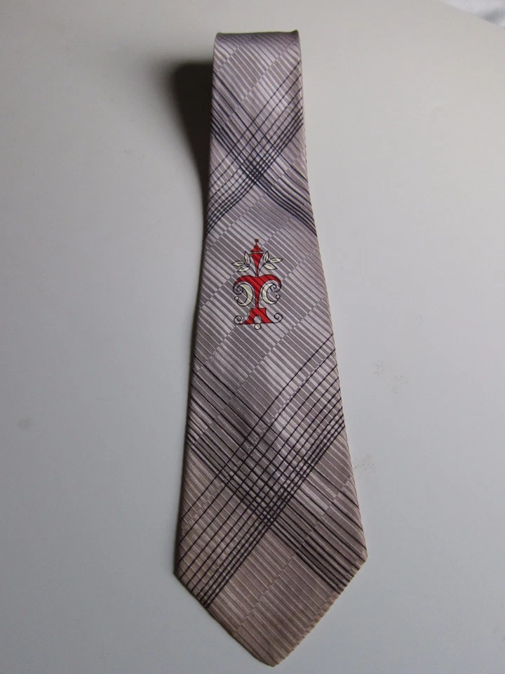 Corbata Pelham Corbata Vintage Años 50 Acetato Gris Rojo Cresta Atómica MCM Rockabilly Foto 1 de 4