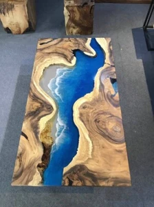 48X24 Inch Blue Epoxy Resin With Wood Dining, Coffee Table & Gift For Christmas - Picture 1 of 1