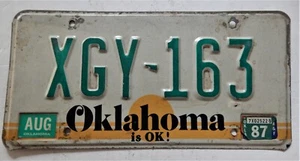 Oklahoma Nummernschild XGY 163 weiß gold grün August 1987 Auto Autoschild - Bild 1 von 2