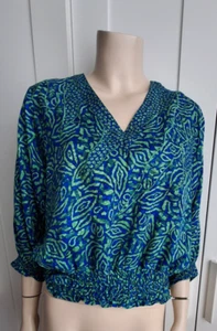 Kanga Collection By Dale Tryon 100% Silk Top Elasticated Hem & Cuffs Size M - Picture 1 of 21