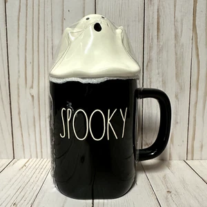 Rae Dunn Halloween Keramik Geist Becher Schwarz Spooky Topper Deckel Neu - Bild 1 von 7