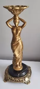 Vintage 1950,s Art Deco Brass Sculpture Woman Holding Candle Holder: "WL 1895" - Picture 1 of 13