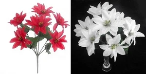 Artificial Flowers POINSETTIA Plants Bunch Bouquet Christmas Ivy Fern Festive - Picture 1 of 23