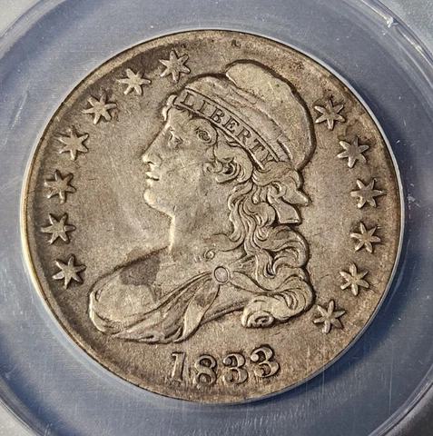 1833 CAPPED BUST LIBERTY Half Dollar ANACS VF30 (G758) Cover