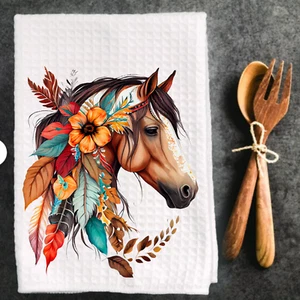 Whimsical Horse Kitchen Towel Floral Farmhouse Decor Gift for Horse Lovers 16x24 - Picture 1 of 6