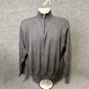 geoffrey beene sweater mens Large 1/4 Zip Gray 100% Cotton - Picture 1 of 8