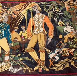 Vintage 1957 French Painted Tapestry Wall Hanging Piece “Lansalot”  XX328 - Picture 1 of 9