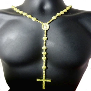 Collar Rosario Acabado en Oro Amarillo Hombres Racimo Flor Laboratorio Diamante Eslabón SetCadena - Imagen 1 de 11