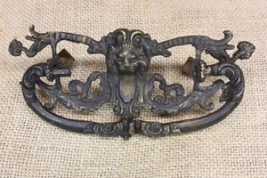 Old Roaring Lion 5” Drawer Pull Drop Handle Dark Antique Brass Beauty! Gargoyle - Picture 1 of 13