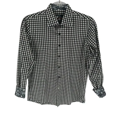 Robert Graham Shirt Youth Boys Large Black White Check Button Down Flip Cuff - Image 1 of 4