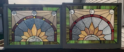 Nice Pair of Antique Victorian Stained Leaded Glass Windows Cover