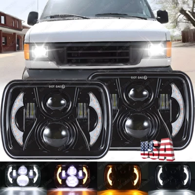 Faros LED de haz alto bajo 2 piezas para Ford E-150 E-250 E-350 Econoline 5x7" 7x6" Foto 1 de 4