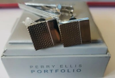 Men's Perry Ellis Portfolio Silver Cuff Links Tie Clip Set -  - Image 1 of 3