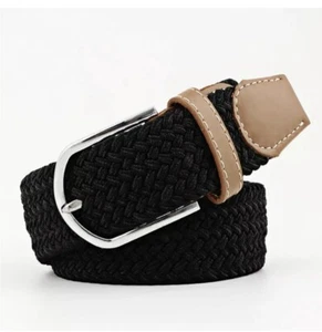 Men Women Ladies Unisex Elasticated Belts Canvas Stretch Elastic Braided Buckle - Picture 1 of 1