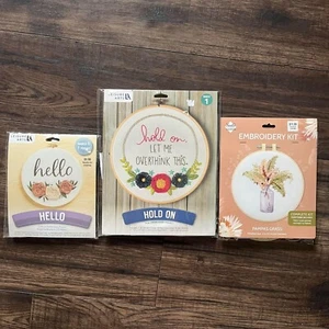 Bundle Lot 3 Leisure Art Embroidery Flower Hello Hold On Pampas Grass Kits NEW - Picture 1 of 8