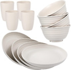 12Pcs Wheat Straw Dinnerware Sets, Wheat Straw Plates and Bowls Sets for 4 Micro