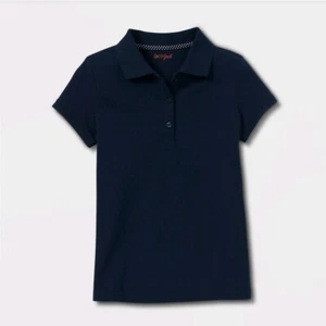 Girls' Short Sleeve Pique Uniform Polo Shirt - Cat & Jack Navy XL 14/16 - Picture 1 of 2