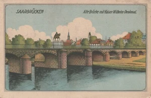 AK Saarbrücken.  Alte Brücke mit Kaiser-Wilhelm-Denkmal 1919 - Bild 1 von 2