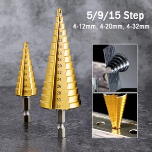 HSS Step Cone Drill Bit Titanium Coated Metal Hole Cutter 4-12mm 4-20mm 4-32mm - Picture 1 of 10