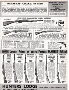 1962 Hunters Lodge Gun 2 pg pubblicità stampata / M-1 / Mauser Mannlich / Enfield / Springfield / - Foto 1 di 1