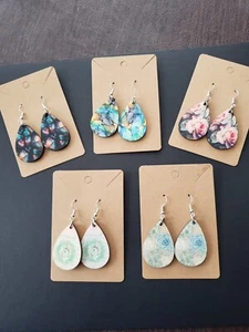 Hand Crafted Wooden Teardrop Double-Sided Earrings Dangle Drop - Picture 1 of 6