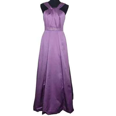 David's Bridal Satin Beaded Halter Wisteria Bridesmaid Formal Ball Gown Dress✨️4 - Image 1 of 4