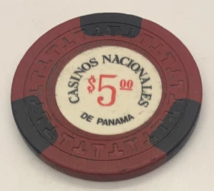 Casinos Nacionales De Panamá $5 Casino Chip Ciudad de Panamá Panamá T’s Molde Rojo - Imagen 1 de 4