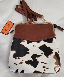 Weiße, braune und schwarze Kuh Alba Öko Umhängetasche Kuriertasche Handtasche lange Riemen neu mit Etikett - Bild 1 von 9