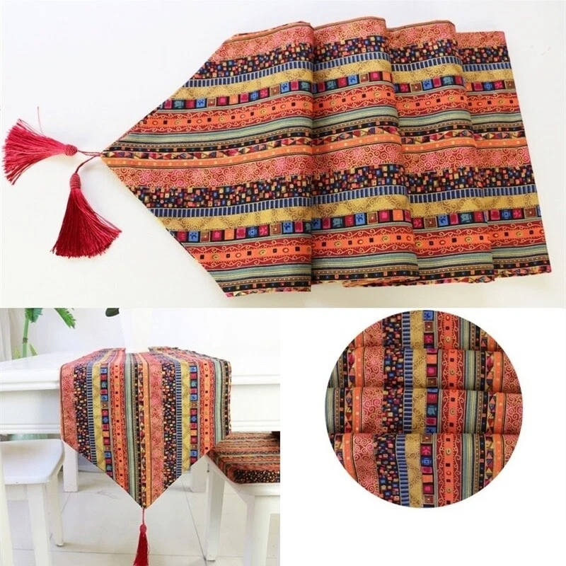 Cotton Linen Ethnic Stripe Table Runner Table Cover Dresser Kitchen Dining - Image 1 of 4