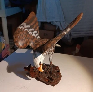Vintage Folk Art Hand Carved Hand Painted Bald Eagle Bird Sculpture - Picture 1 of 20