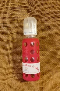 Lifefactory Pink 9 oz BPA-Free Glass Baby Bottle ~ stage 2 nipple ~ NEW - Picture 1 of 9