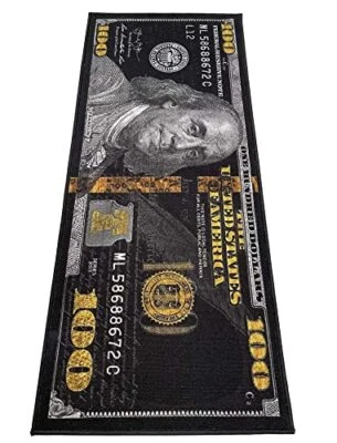Money Rugs 100 Dollar Bill Area Rug Door Mat Runner Living Room Bedroom Decor - Image 1 of 4