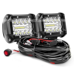 4inch LED Work Lights Bar Spot Pods Driving Fog OffRoad 4WD & Wiring Harness Kit - Picture 1 of 12