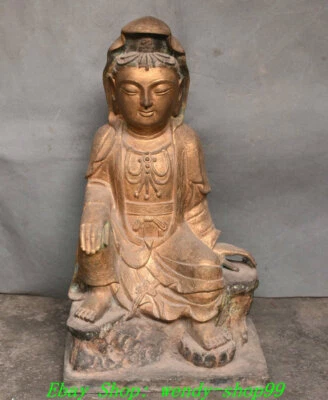 Estatua de Buda de la Diosa Guanyin Kwan-Yin de bronce púrpura marcado Qianlong de 16" Foto 1 de 4