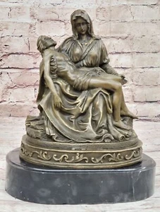 La Pieta von Michelangelo Bronze Skulptur Statue Miniatur Replik auf Marmor Bas - Bild 1 von 10