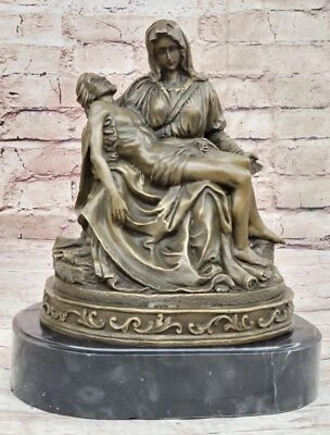 La Pieta by Michelangelo Bronze Sculpture Statue Miniature Replica on Marble Bas - Image 1 of 4