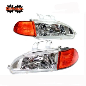 FOR: Honda Civic Sedan 4 Door Chrome Headlights+ Amber Corners + SiR City Light - Picture 1 of 2