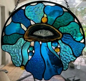 SEA ANEMONE Blue & TURQUOISE Stained Glass Suncatcher Handmade In QLD, Australia - Foto 1 di 24